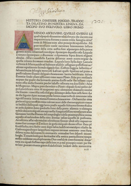 Poggio’s Historia Florentina (History of Florence), is a history of the city from 1350 to 1455