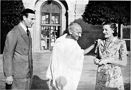 Mahatma Gandhi with the Mountbattens.