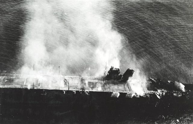 Hiryū on 5th June 1942 during the Battle of Midway, photographed from a Hōshō aircraft