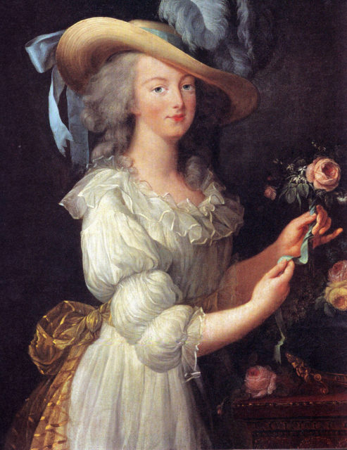 Marie Antoinette in her famous “muslin” portrait, 1783.