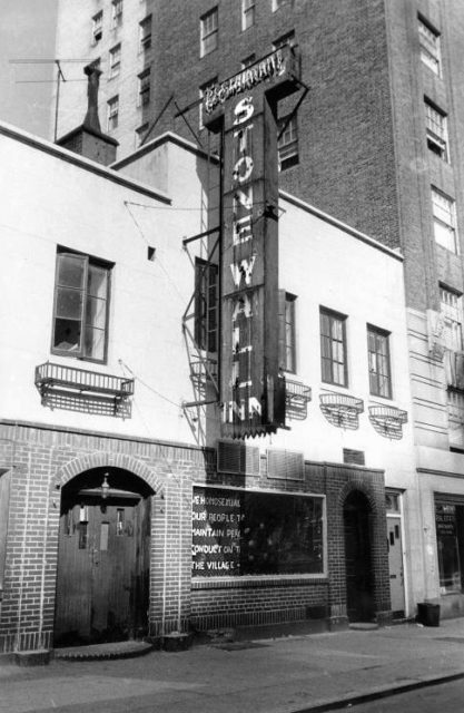 The Stonewall Inn in 1969. A message on the window reads, “We homosexuals plead with our people to please help maintain peaceful and quiet conduct on the streets of the Village-Mattachine”. photo credit