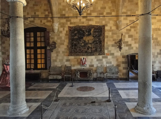 The building was largely destroyed by a gunpowder explosion 300 years after the Turkish siege of Rhodes in 1522. The Chamber of the Nine Muses.   Photo Credit