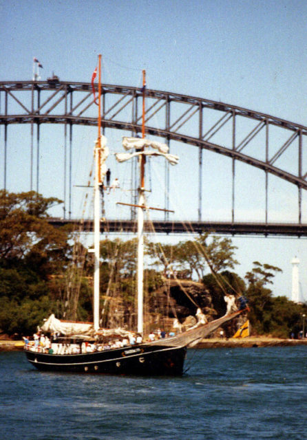 SV Tradewind in Sydney Harbour, 1990