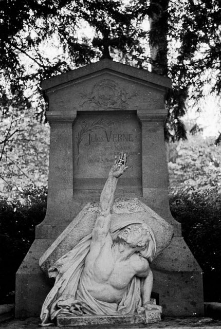 Jules Verne’s tomb in the cemetery at Amiens. Photo Credit