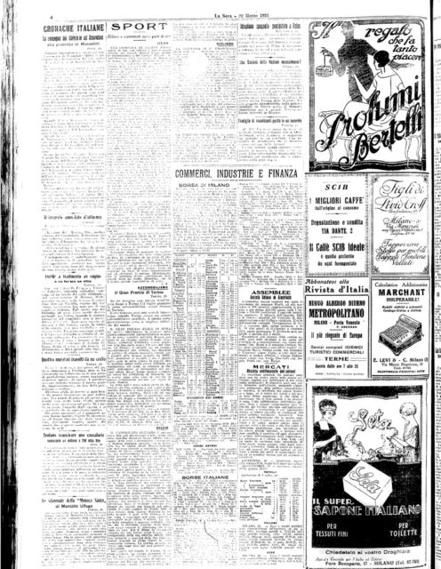 Advertisement of the Diurno on the daily newspaper La Sera of March 29, 1926 (second column from the right). Photo Credit