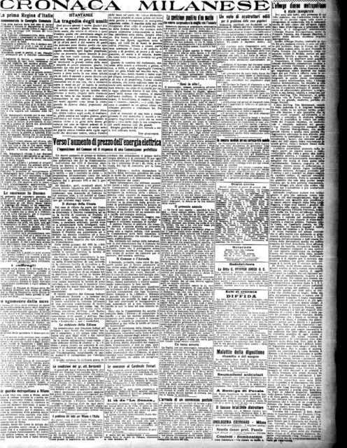 Article on the inauguration of the Diurno on the daily newspaper Il Secolo of January 19, 1926 (first column from the right). Photo Credit