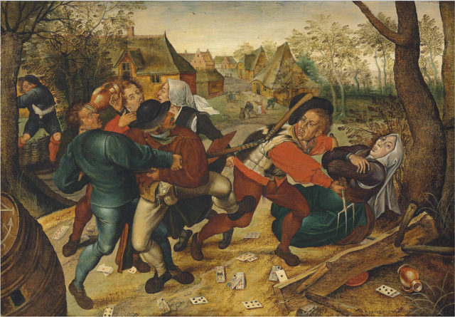“A Country Brawl,” by Pieter Brueghel the Younger. Although their work bore similarities, his father did not, in fact, teach him to paint but influenced him nevertheless.