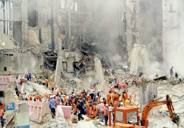 Rescue crews at the site of the collapse, photo credit