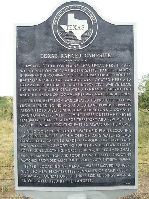 Texas Historical Marker for Texas Ranger Camp Roberts in Blanco Canyon