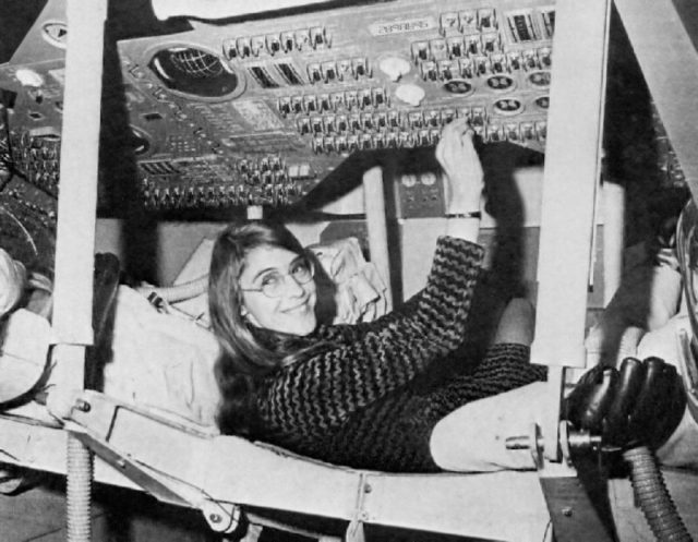 Margaret Hamilton in an Apollo Command Module