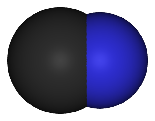 Space-filling model of the cyanide ion, CN−