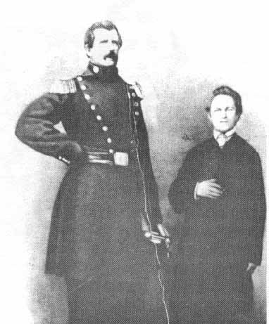 Angus MacAskill in Uniform beside a (6 feet 5 inches tall) canadian friend.