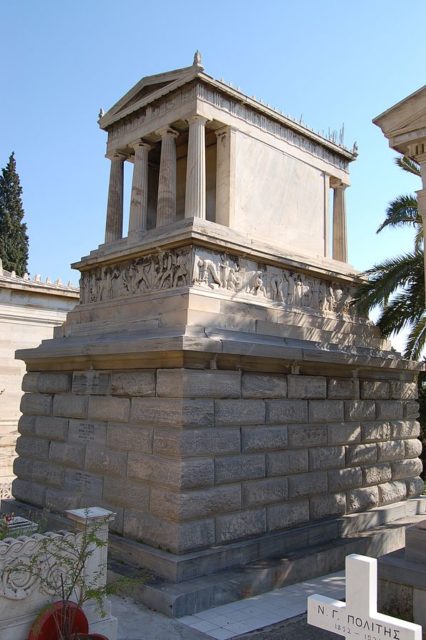 Heinrich Schliemann’s grave in the First Cemetery of Athens in Greece. He died in Naples in 1890, after suffering a severe ear infection  photo credit