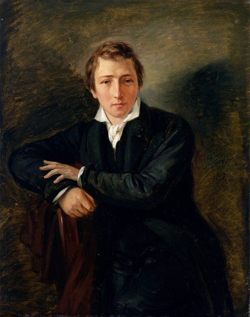 A painting of Heinrich Heine by Moritz Daniel Oppenheim. His early lyric poetry was set to music in the form of “Lieder” (art songs) by grand composers such as Robert Schumann and Franz Schubert.