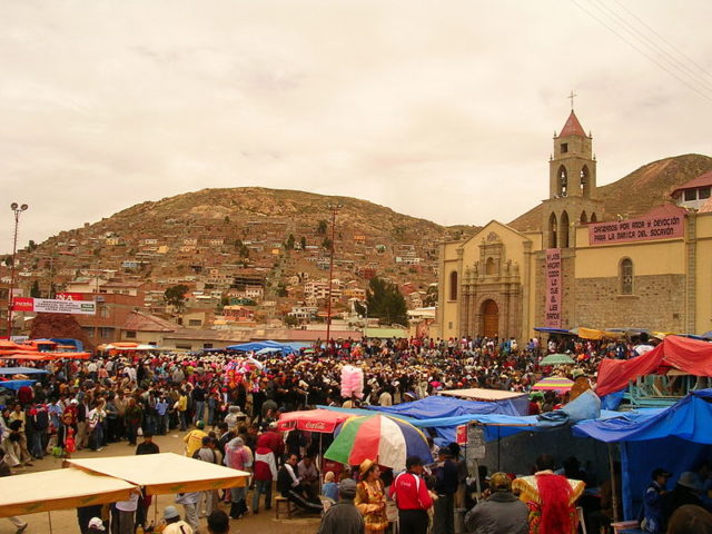 Sanctuary of the Virgin of Socavón during the festivities for the Oruro Carnival in Bolivia. Photo credit