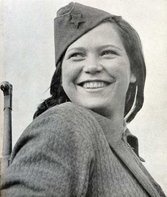 Kozarčanka (“Woman from Kozara”), a World War II photograph that became iconic in Socialist Yugoslavia. The subject of the portrait is a Yugoslav Partisan, Milja Marin, an ethnic Serb woman from a village at the foot of Mount Kozara in northern Bosnia