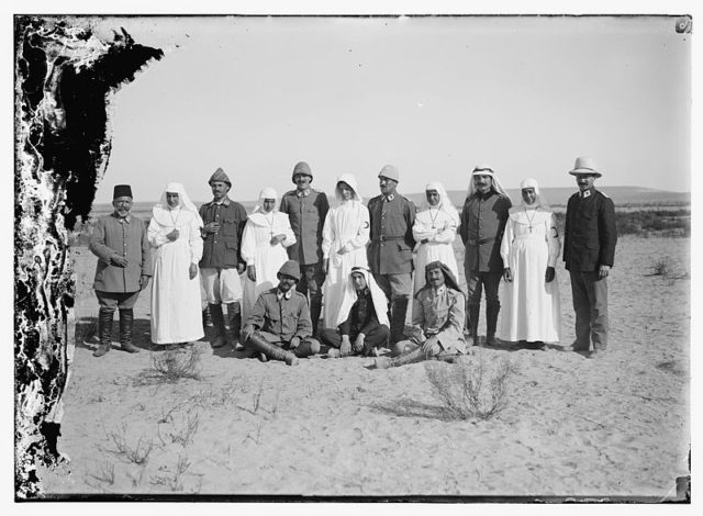 Ottoman Red Crescent and Red Cross staff at Hafir el Aujah