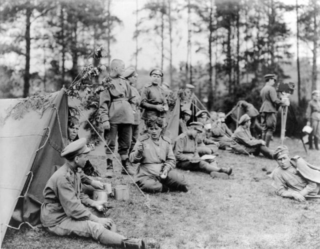 The Petrograd unit at camp, 1917