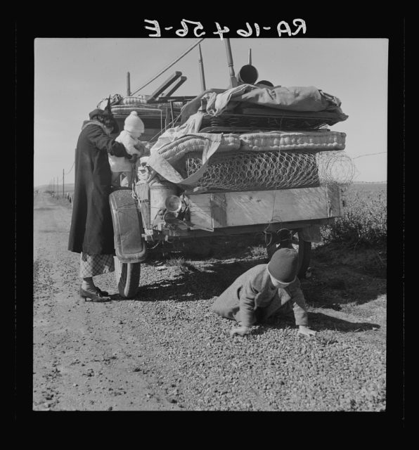 Tracy (vicinity), California. U.S. Highway 99. Missouri family of five Photo Credit