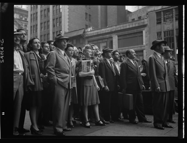 New York, New York. June 6th, 1944. Times Square and vicinity on D-day. Photo by Howard Hollem, Edward Meyer or MacLaugharie, 1944, June 6th  Photo Credit LOC