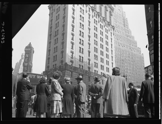 New York, New York. June 6th,1944. Times Square and vicinity on D-day. Photo by Howard Hollem, Edward Meyer or MacLaugharie Photo Credit LOC