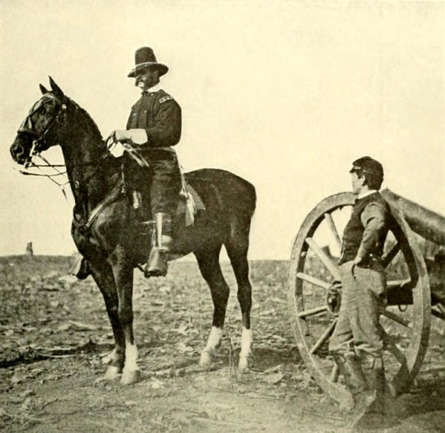 Union General Ambrose Burnside with a fellow soldier, 1862.