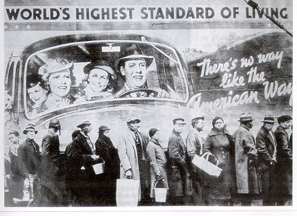 African American men, women and children line up at a relief station in Louisville, Kentucky. 1937 Louisville, Kentucky. Margaret Bourke-White  Photo Credit