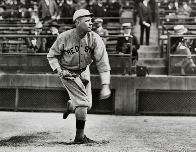 Ruth pitching for the Boston Red Sox.