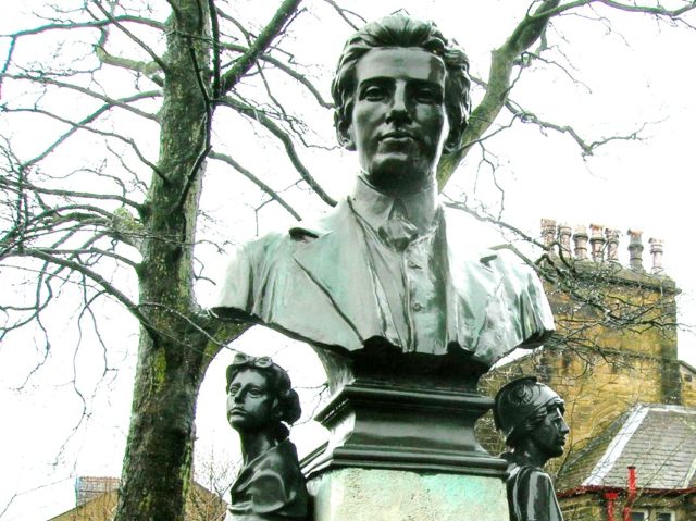 Bust of Wallace Hartley in Albert Road, Colne, Lancashire.