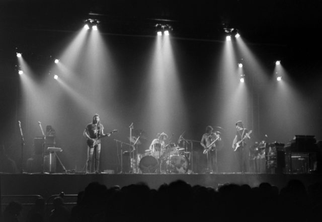 A live performance of “The Dark Side of the Moon” at Earls Court, shortly after its release in 1973. (left to right) David Gilmour, Nick Mason, Dick Parry, Roger Waters. Photo credit