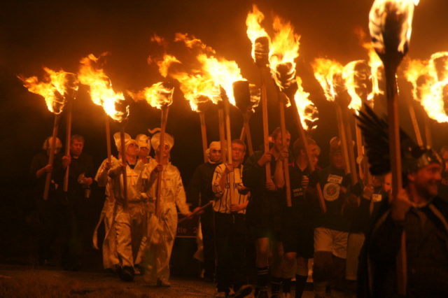 Guizers at an Up Helly Aa celebration in Uyeasound, Shetland Islands, February 2010. photo credit