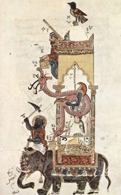 Illustration of the clock from Al-Jazari’s book.