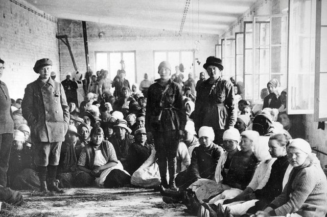 Captured Red women in Lahti. Many of the women were soon executed after this image was taken