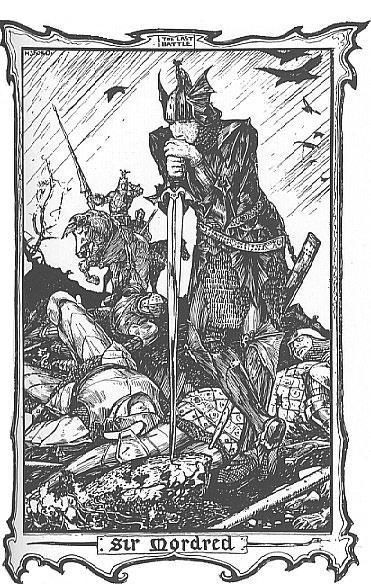 Mordred, Arthur’s final foe according to Geoffrey of Monmouth, illustrated by H. J. Ford (1902)