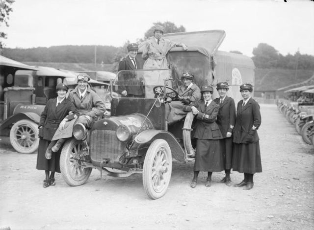 A group of female motor ambulance drivers from the British Voluntary Aid Detachment in France during 1917