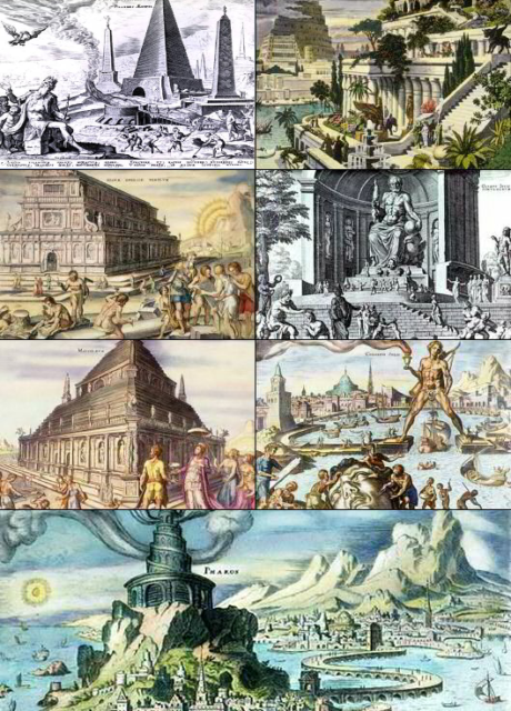 A collage of The Seven Wonders of the ancient world, by 16th-century Dutch artist Maarten van Heemskerck.