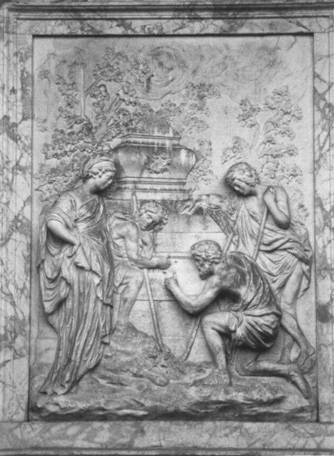The Shugborough relief, adapted from Nicolas Poussin’s second version of The Shepherds of Arcadia.