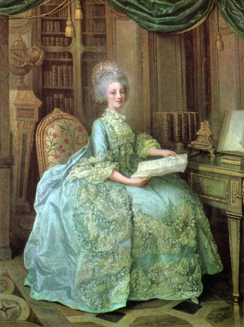 Young Marrie Antoinette in a dress made by Bertin