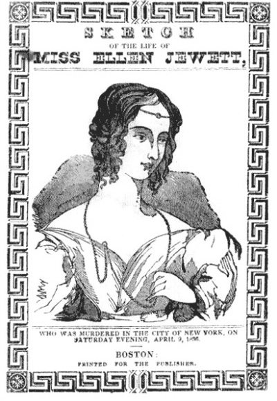 Helen Jewett as she was portrayed on the cover of a contemporary pamphlet. It may not be an accurate rendition.