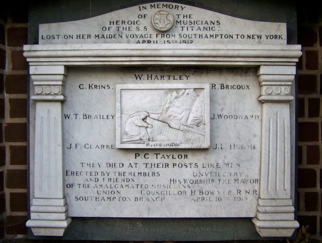 RMS Titanic Musicians’ Memorial, Southampton. Author:  Marek. 69talk, CC BY-SA 3.0