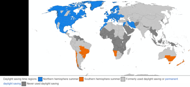 Daylight saving time regions Photo Credit