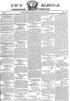 Cherokee Phoenix Newspaper front page May 21, 1828