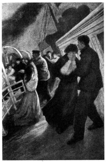 An illustration from 1912 depicting people during the sinking.