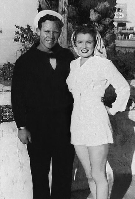 Monroe and her first husband, James Dougherty, c. 1943–1944.