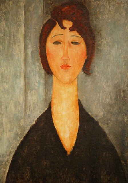 “Portrait of a Young Woman,” 1918, New Orleans Museum of Art. The empty eyes are Modigliani’s signature and often belonged to the acquaintances the artist didn’t know so well.