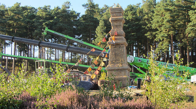 Stone tower on the set of “Thor: The Dark World” in Bourne Wood,  September 2012. Author: Andrew West  CC BY2.0