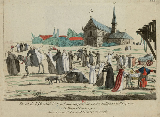 A caricature of priests and nuns celebrating the Civil Constitution of the Clergy.
