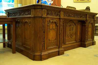 Model of the Resolute desk in the recreated Oval Office at the Jimmy Carter Library and Museum.