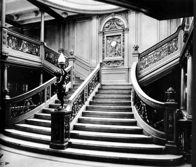 The Grand Staircase of the Olympic: Similar to the Titanic’s first-class section. There are no original photographs of the one from the Titanic.