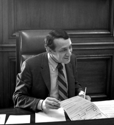 Harvey Milk filling in for Mayor Moscone for a day in 1978. Photo credit